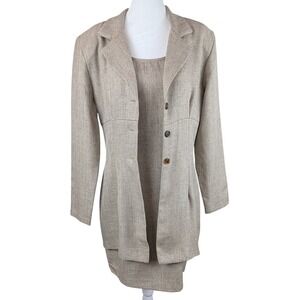 Vintage My Michelle Sleeveless‎ Dress Long Jacket Set Jr Sz 13/14 Tan Timeless
